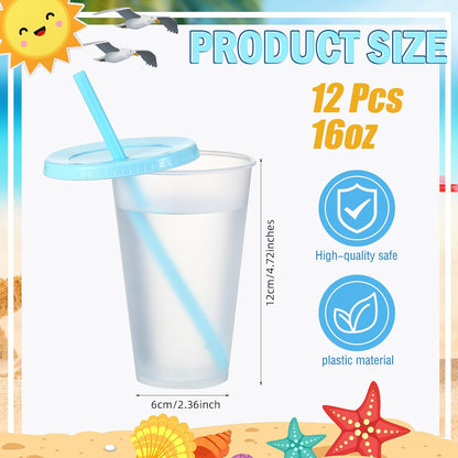 12 Pcs Plastic Tumbler with Lids and Straws Reusable Plastic Tumblers Bulk Mug Tumbler with Straw and Lid Tumbler Ice Cold Drinking Cup for Water Smoothie Birthday Party (White,24oz)