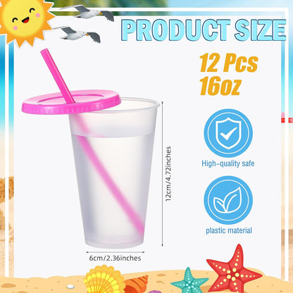 12 Pcs Plastic Tumbler with Lids and Straws Reusable Plastic Tumblers Bulk Mug Tumbler with Straw and Lid Tumbler Ice Cold Drinking Cup for Water Smoothie Birthday Party (White,24oz)