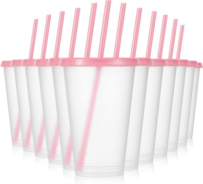 12 Pcs Plastic Tumbler with Lids and Straws Reusable Plastic Tumblers Bulk Mug Tumbler with Straw and Lid Tumbler Ice Cold Drinking Cup for Water Smoothie Birthday Party (White,24oz)