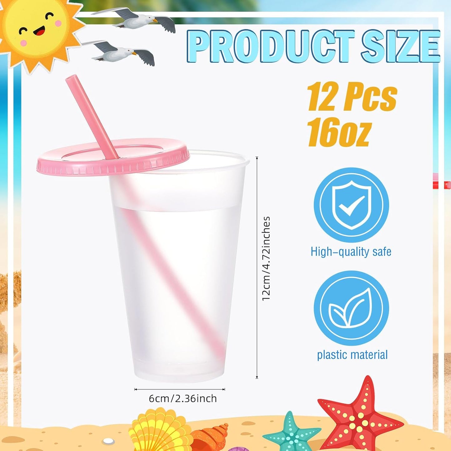 12 Pcs Plastic Tumbler with Lids and Straws Reusable Plastic Tumblers Bulk Mug Tumbler with Straw and Lid Tumbler Ice Cold Drinking Cup for Water Smoothie Birthday Party (White,24oz)