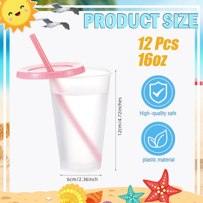 12 Pcs Plastic Tumbler with Lids and Straws Reusable Plastic Tumblers Bulk Mug Tumbler with Straw and Lid Tumbler Ice Cold Drinking Cup for Water Smoothie Birthday Party (White,24oz)