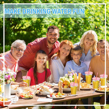 12 Pcs Plastic Tumbler with Lids and Straws Reusable Plastic Tumblers Bulk Mug Tumbler with Straw and Lid Tumbler Ice Cold Drinking Cup for Water Smoothie Birthday Party (White,24oz)