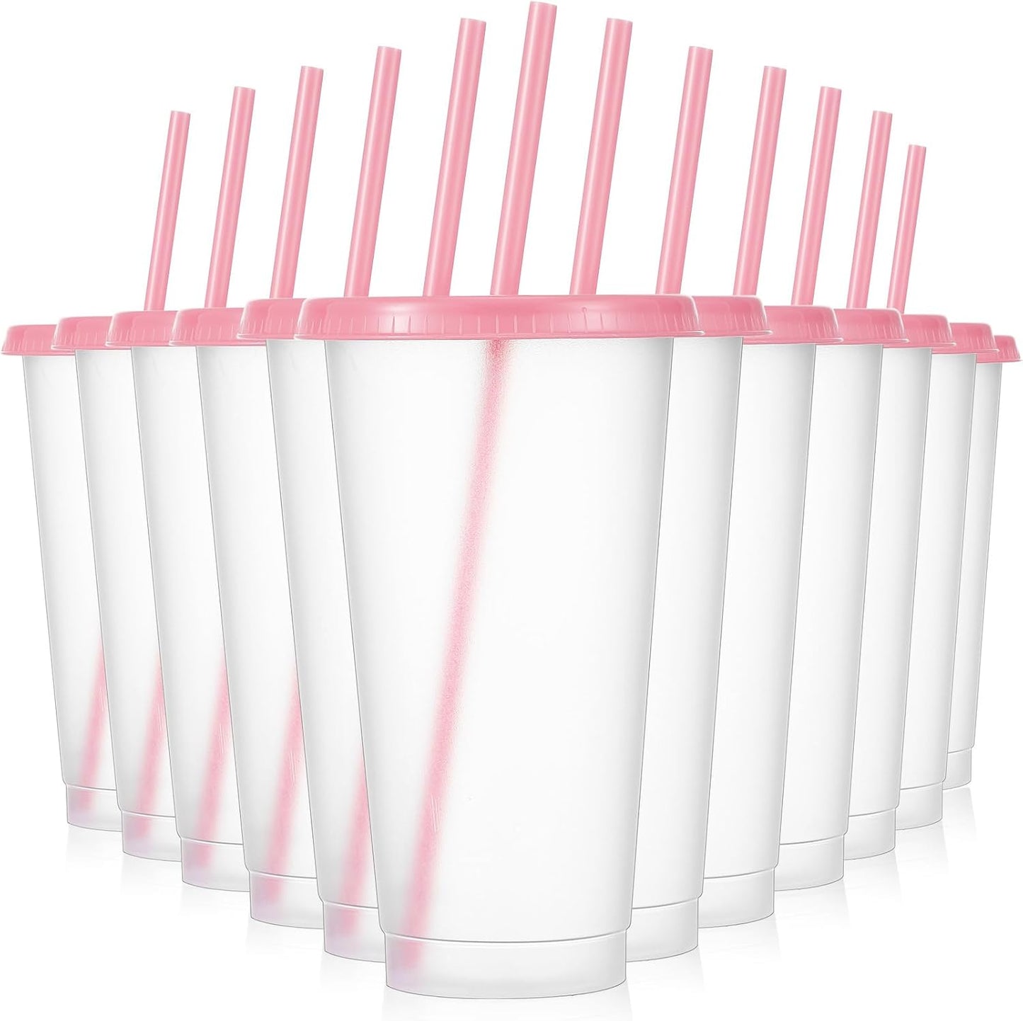 12 Pcs Plastic Tumbler with Lids and Straws Reusable Plastic Tumblers Bulk Mug Tumbler with Straw and Lid Tumbler Ice Cold Drinking Cup for Water Smoothie Birthday Party (White,24oz)