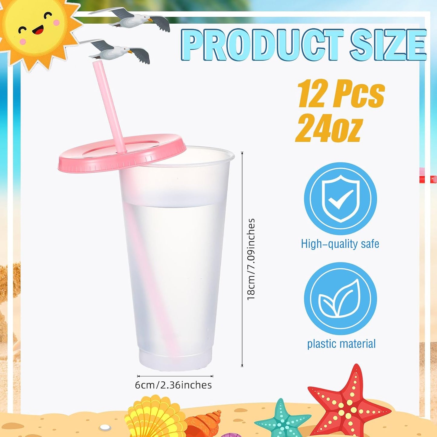 12 Pcs Plastic Tumbler with Lids and Straws Reusable Plastic Tumblers Bulk Mug Tumbler with Straw and Lid Tumbler Ice Cold Drinking Cup for Water Smoothie Birthday Party (White,24oz)
