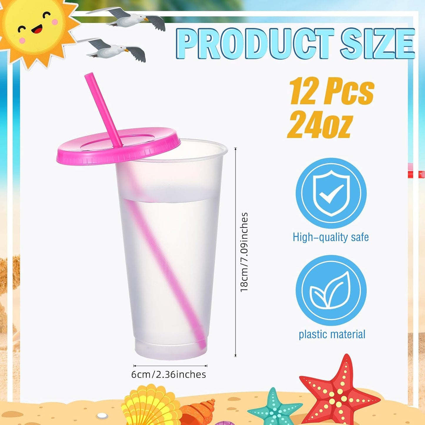 12 Pcs Plastic Tumbler with Lids and Straws Reusable Plastic Tumblers Bulk Mug Tumbler with Straw and Lid Tumbler Ice Cold Drinking Cup for Water Smoothie Birthday Party (White,24oz)