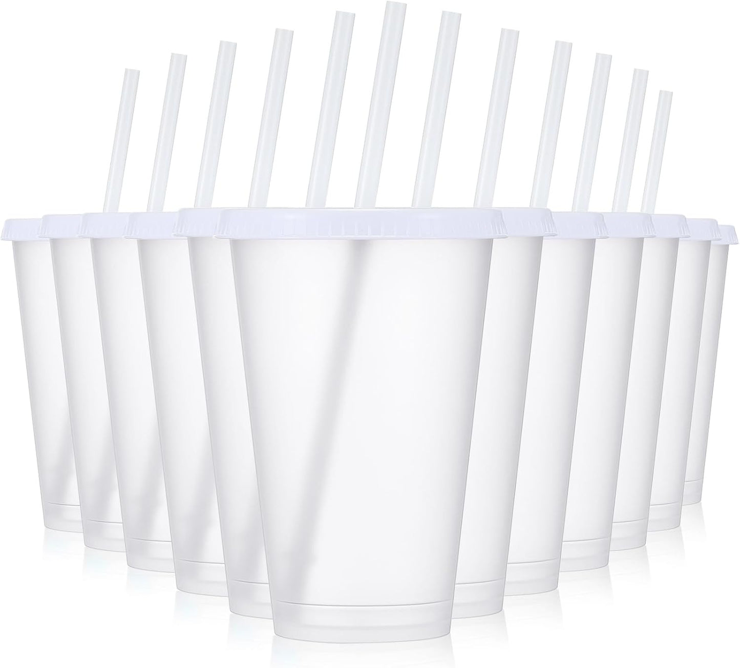 12 Pcs Plastic Tumbler with Lids and Straws Reusable Plastic Tumblers Bulk Mug Tumbler with Straw and Lid Tumbler Ice Cold Drinking Cup for Water Smoothie Birthday Party (White,24oz)