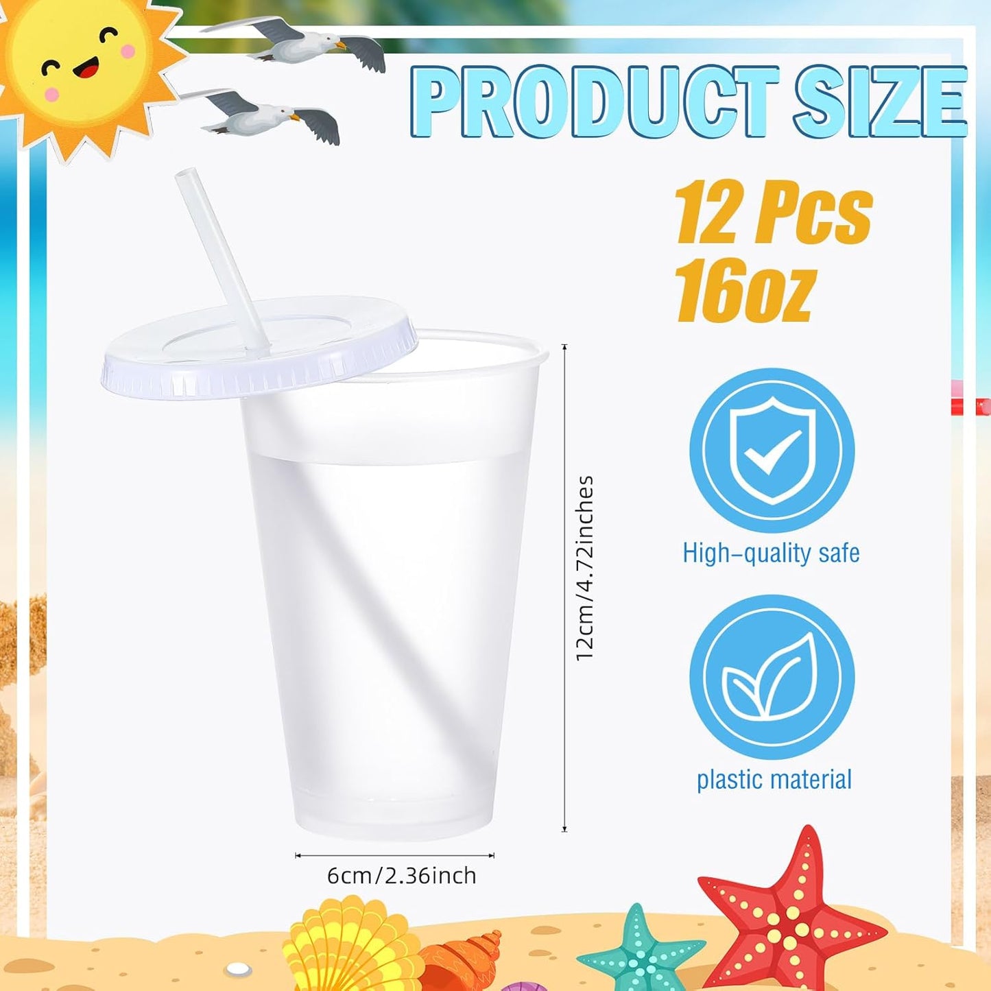 12 Pcs Plastic Tumbler with Lids and Straws Reusable Plastic Tumblers Bulk Mug Tumbler with Straw and Lid Tumbler Ice Cold Drinking Cup for Water Smoothie Birthday Party (White,24oz)