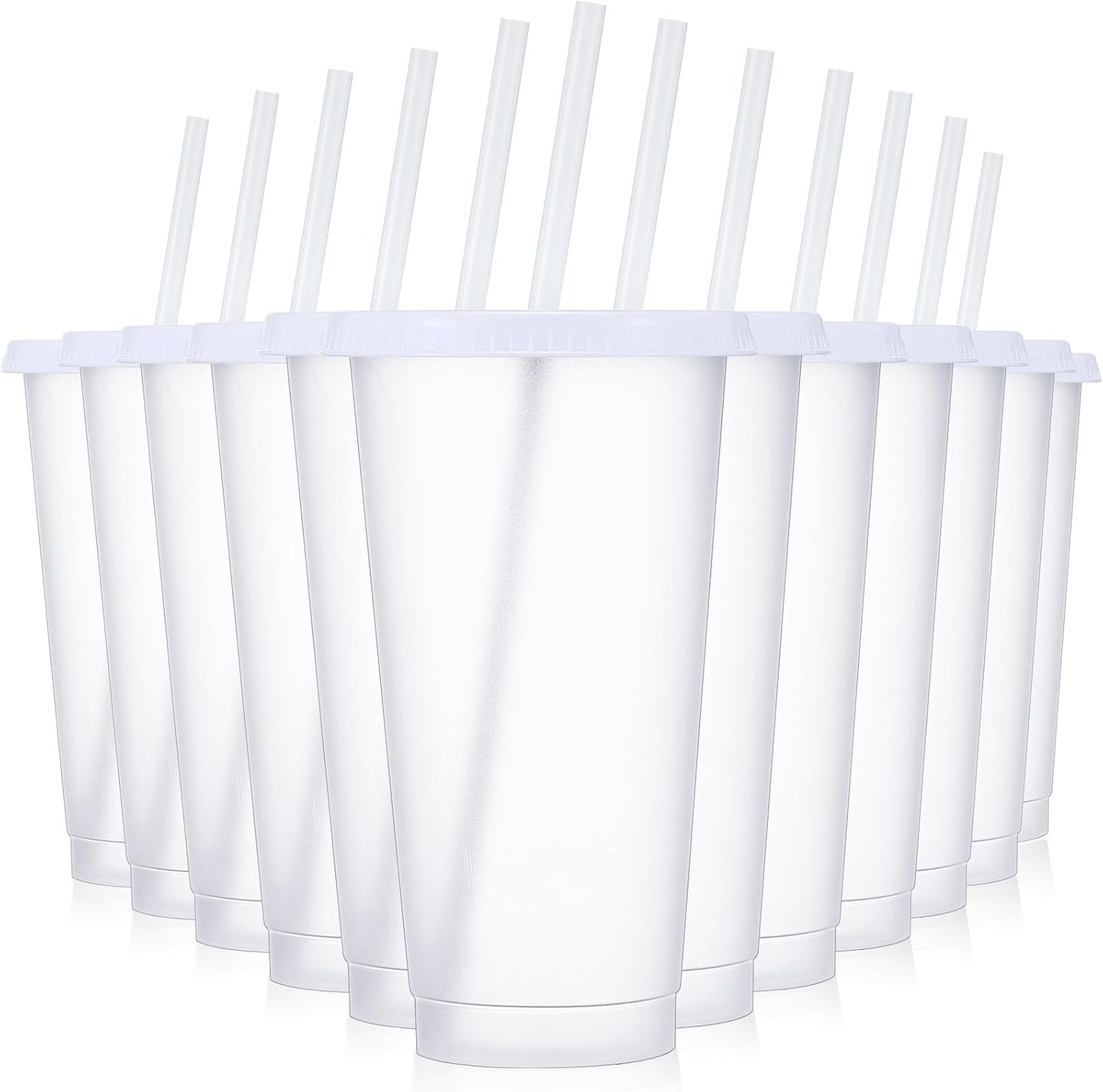 12 Pcs Plastic Tumbler with Lids and Straws Reusable Plastic Tumblers Bulk Mug Tumbler with Straw and Lid Tumbler Ice Cold Drinking Cup for Water Smoothie Birthday Party (White,24oz)