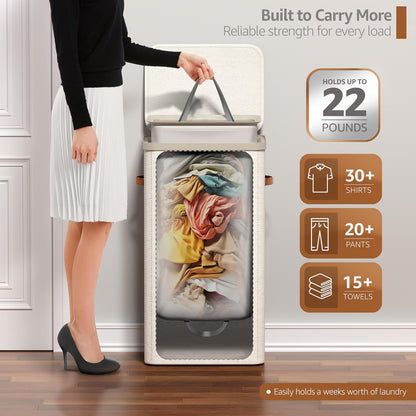 Laundry Hamper with Lid - Collapsible 2-Compartment Fabric Laundry Basket with Handles and Removable Laundry Bag – 45 Gallon (170 L) Dirty Clothes Hamper for Bedroom, bathroom and dorm (Gray)