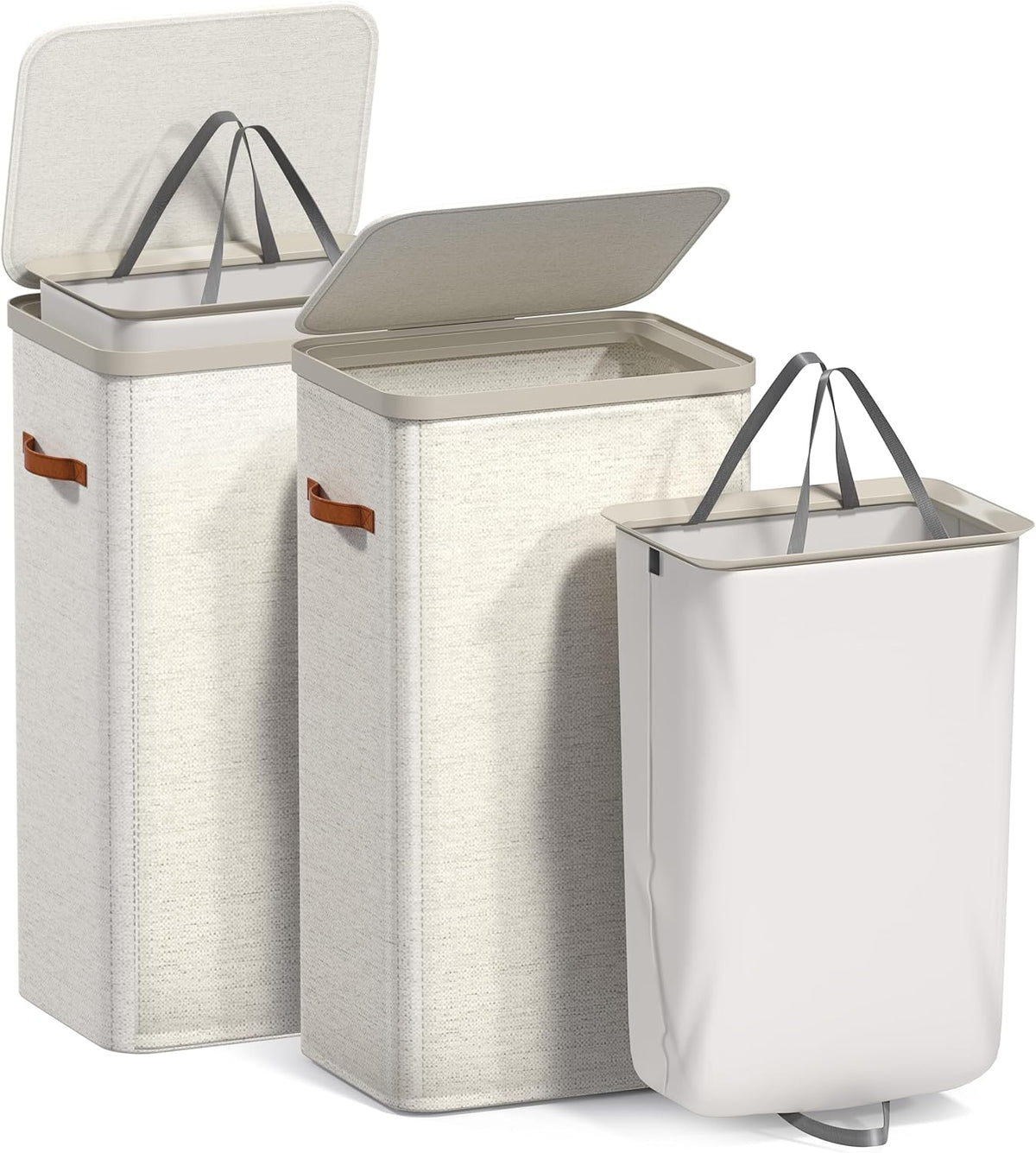 Laundry Hamper with Lid - Collapsible 2-Compartment Fabric Laundry Basket with Handles and Removable Laundry Bag – 45 Gallon (170 L) Dirty Clothes Hamper for Bedroom, bathroom and dorm (Gray)