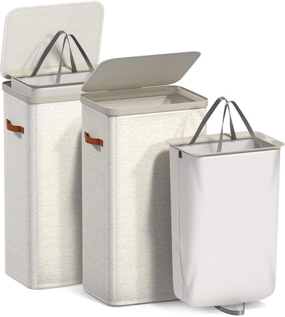 Laundry Hamper with Lid - Collapsible 2-Compartment Fabric Laundry Basket with Handles and Removable Laundry Bag – 45 Gallon (170 L) Dirty Clothes Hamper for Bedroom, bathroom and dorm (Gray)