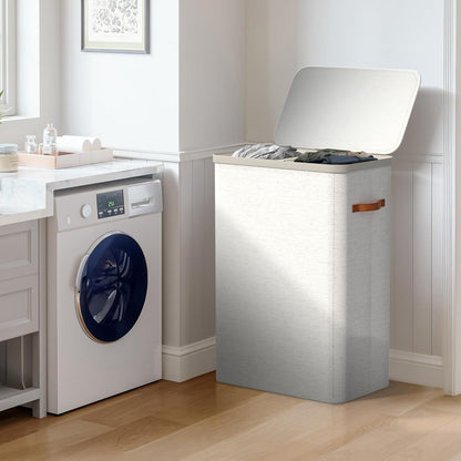 Laundry Hamper with Lid - Collapsible 2-Compartment Fabric Laundry Basket with Handles and Removable Laundry Bag – 45 Gallon (170 L) Dirty Clothes Hamper for Bedroom, bathroom and dorm (Gray)