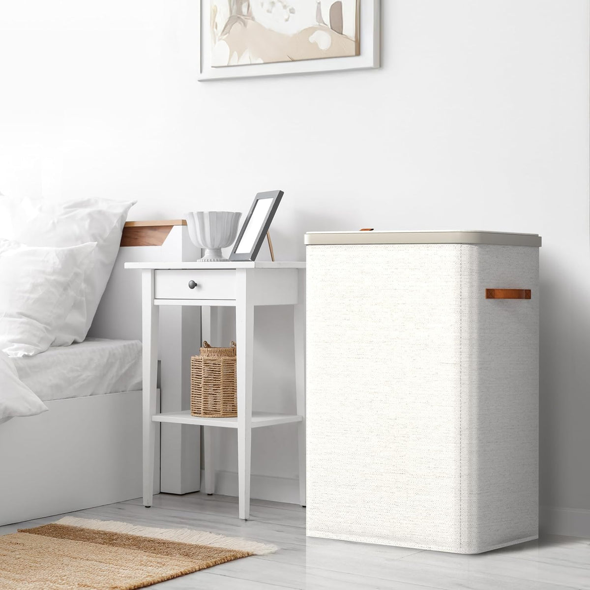 Laundry Hamper with Lid - Collapsible 2-Compartment Fabric Laundry Basket with Handles and Removable Laundry Bag – 45 Gallon (170 L) Dirty Clothes Hamper for Bedroom, bathroom and dorm (Gray)