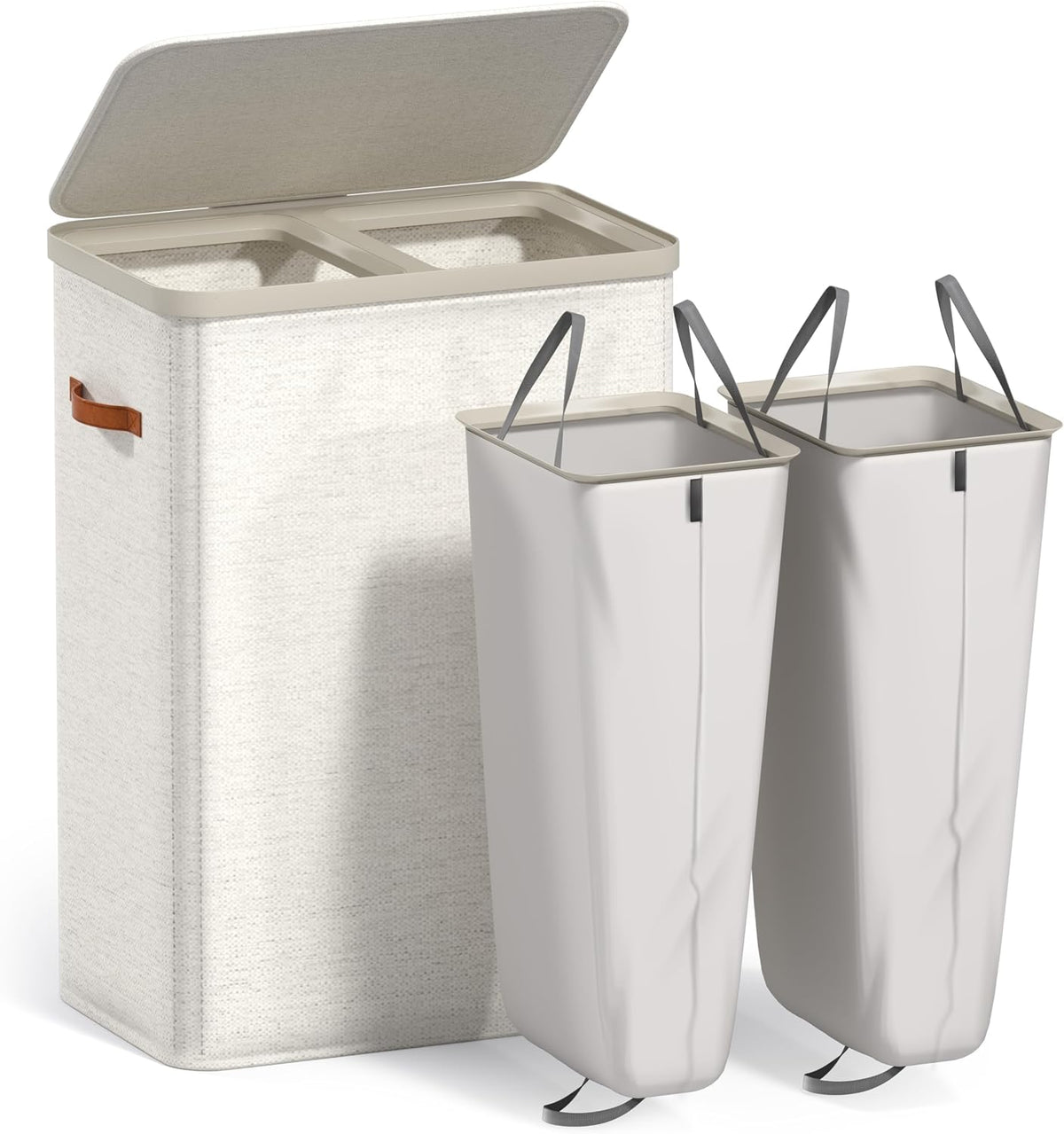 Laundry Hamper with Lid - Collapsible 2-Compartment Fabric Laundry Basket with Handles and Removable Laundry Bag – 45 Gallon (170 L) Dirty Clothes Hamper for Bedroom, bathroom and dorm (Gray)