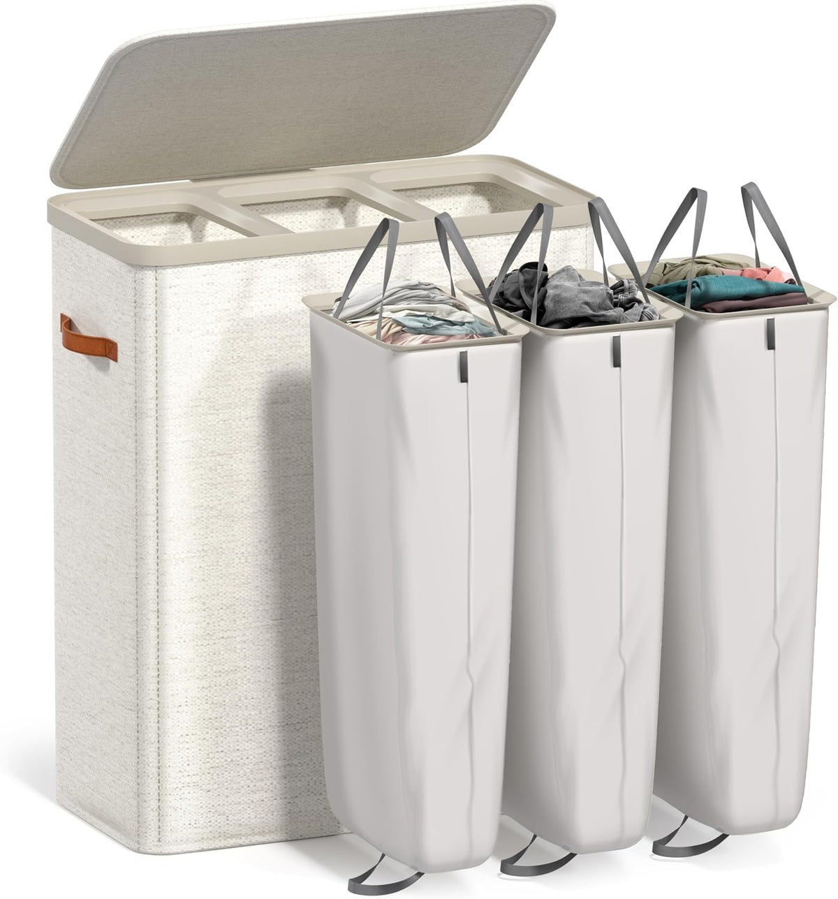 Laundry Hamper with Lid - Collapsible 2-Compartment Fabric Laundry Basket with Handles and Removable Laundry Bag – 45 Gallon (170 L) Dirty Clothes Hamper for Bedroom, bathroom and dorm (Gray)