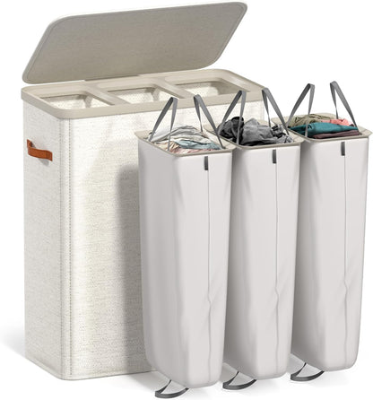 Laundry Hamper with Lid - Collapsible 2-Compartment Fabric Laundry Basket with Handles and Removable Laundry Bag – 45 Gallon (170 L) Dirty Clothes Hamper for Bedroom, bathroom and dorm (Gray)