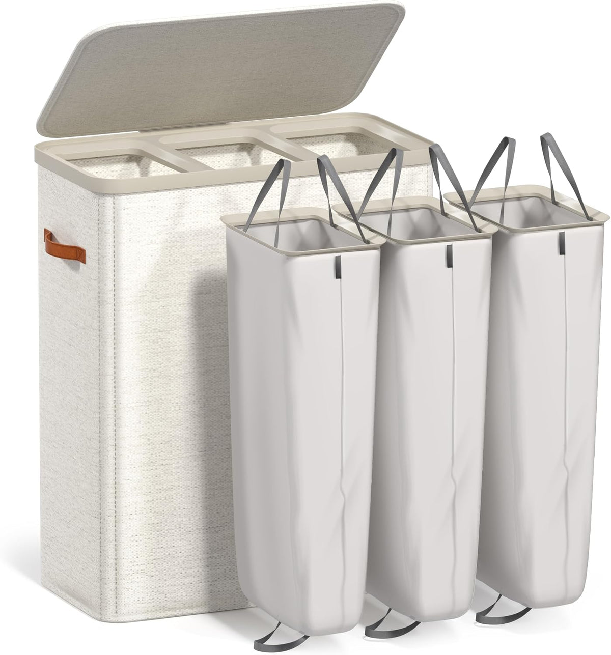 Laundry Hamper with Lid - Collapsible 2-Compartment Fabric Laundry Basket with Handles and Removable Laundry Bag – 45 Gallon (170 L) Dirty Clothes Hamper for Bedroom, bathroom and dorm (Gray)