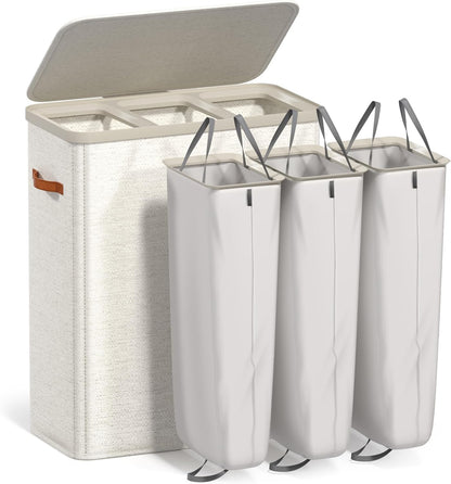 Laundry Hamper with Lid - Collapsible 2-Compartment Fabric Laundry Basket with Handles and Removable Laundry Bag – 45 Gallon (170 L) Dirty Clothes Hamper for Bedroom, bathroom and dorm (Gray)