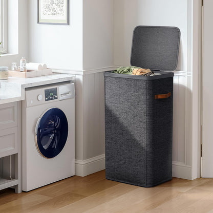 Laundry Hamper with Lid - Collapsible 2-Compartment Fabric Laundry Basket with Handles and Removable Laundry Bag – 45 Gallon (170 L) Dirty Clothes Hamper for Bedroom, bathroom and dorm (Gray)