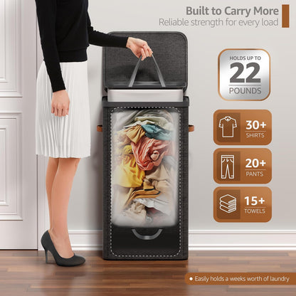 Laundry Hamper with Lid - Collapsible 2-Compartment Fabric Laundry Basket with Handles and Removable Laundry Bag – 45 Gallon (170 L) Dirty Clothes Hamper for Bedroom, bathroom and dorm (Gray)