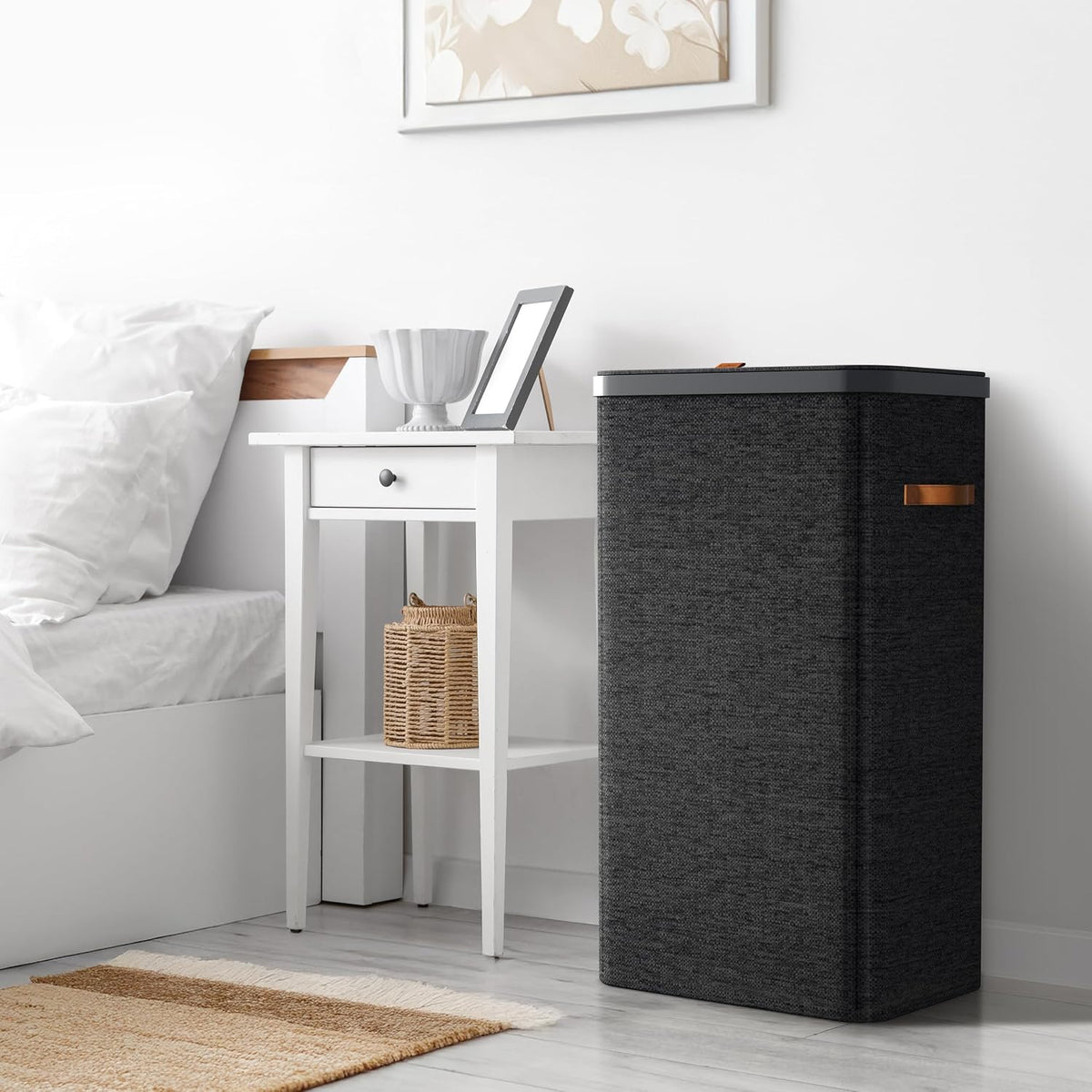Laundry Hamper with Lid - Collapsible 2-Compartment Fabric Laundry Basket with Handles and Removable Laundry Bag – 45 Gallon (170 L) Dirty Clothes Hamper for Bedroom, bathroom and dorm (Gray)