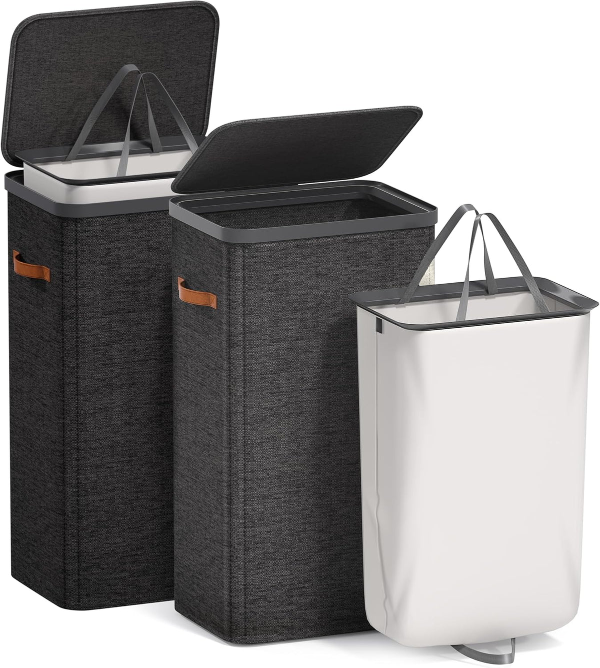 Laundry Hamper with Lid - Collapsible 2-Compartment Fabric Laundry Basket with Handles and Removable Laundry Bag – 45 Gallon (170 L) Dirty Clothes Hamper for Bedroom, bathroom and dorm (Gray)