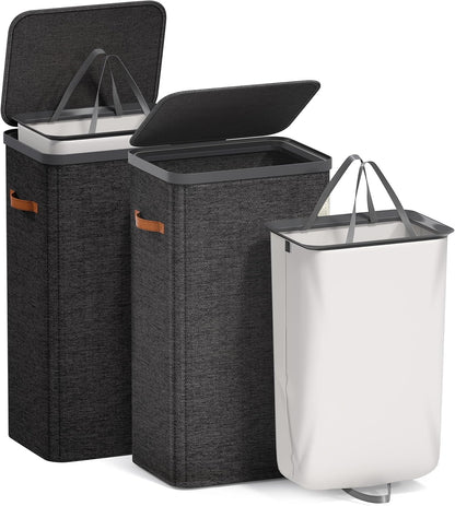 Laundry Hamper with Lid - Collapsible 2-Compartment Fabric Laundry Basket with Handles and Removable Laundry Bag – 45 Gallon (170 L) Dirty Clothes Hamper for Bedroom, bathroom and dorm (Gray)
