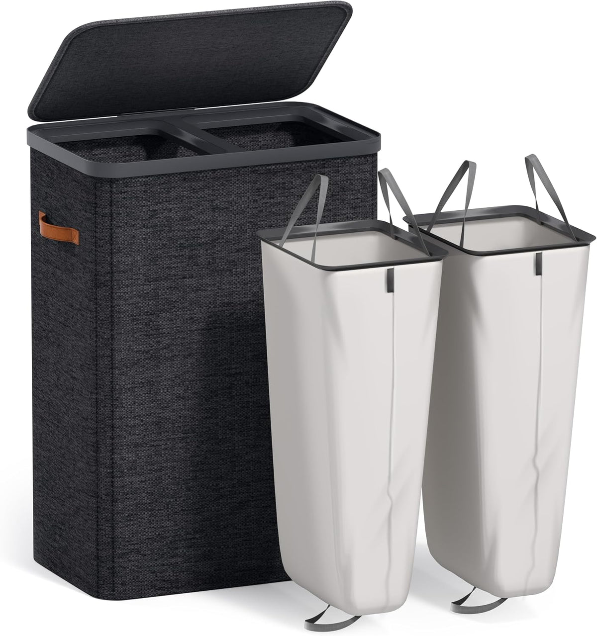 Laundry Hamper with Lid - Collapsible 2-Compartment Fabric Laundry Basket with Handles and Removable Laundry Bag – 45 Gallon (170 L) Dirty Clothes Hamper for Bedroom, bathroom and dorm (Gray)