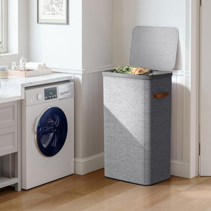 Laundry Hamper with Lid - Collapsible 2-Compartment Fabric Laundry Basket with Handles and Removable Laundry Bag – 45 Gallon (170 L) Dirty Clothes Hamper for Bedroom, bathroom and dorm (Gray)