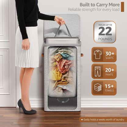 Laundry Hamper with Lid - Collapsible 2-Compartment Fabric Laundry Basket with Handles and Removable Laundry Bag – 45 Gallon (170 L) Dirty Clothes Hamper for Bedroom, bathroom and dorm (Gray)