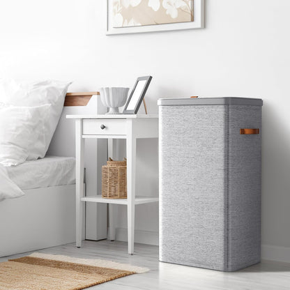 Laundry Hamper with Lid - Collapsible 2-Compartment Fabric Laundry Basket with Handles and Removable Laundry Bag – 45 Gallon (170 L) Dirty Clothes Hamper for Bedroom, bathroom and dorm (Gray)