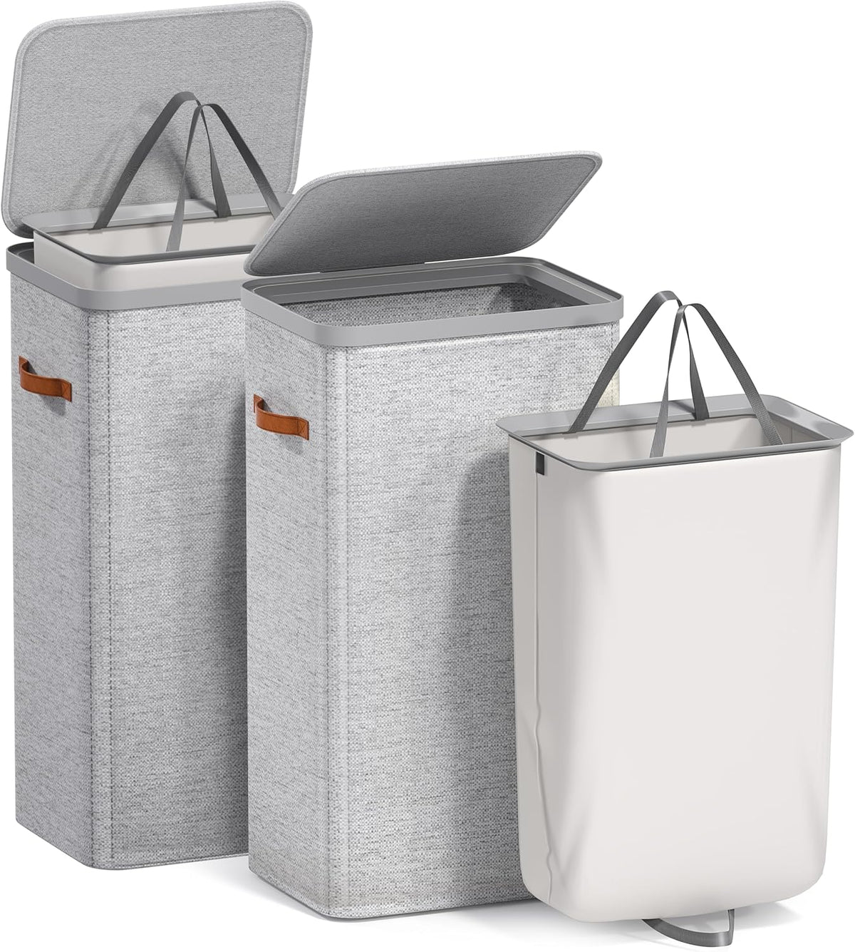 Laundry Hamper with Lid - Collapsible 2-Compartment Fabric Laundry Basket with Handles and Removable Laundry Bag – 45 Gallon (170 L) Dirty Clothes Hamper for Bedroom, bathroom and dorm (Gray)