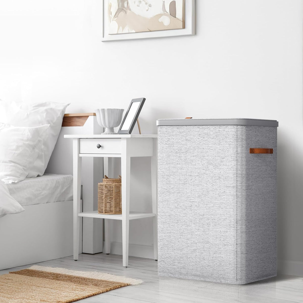 Laundry Hamper with Lid - Collapsible 2-Compartment Fabric Laundry Basket with Handles and Removable Laundry Bag – 45 Gallon (170 L) Dirty Clothes Hamper for Bedroom, bathroom and dorm (Gray)
