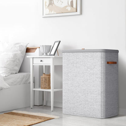 Laundry Hamper with Lid - Collapsible 2-Compartment Fabric Laundry Basket with Handles and Removable Laundry Bag – 45 Gallon (170 L) Dirty Clothes Hamper for Bedroom, bathroom and dorm (Gray)