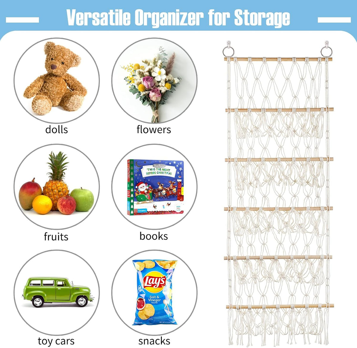 Stuffed Animal Net or Hammock Corner Wall Hanging for Storage with 5 Layer
