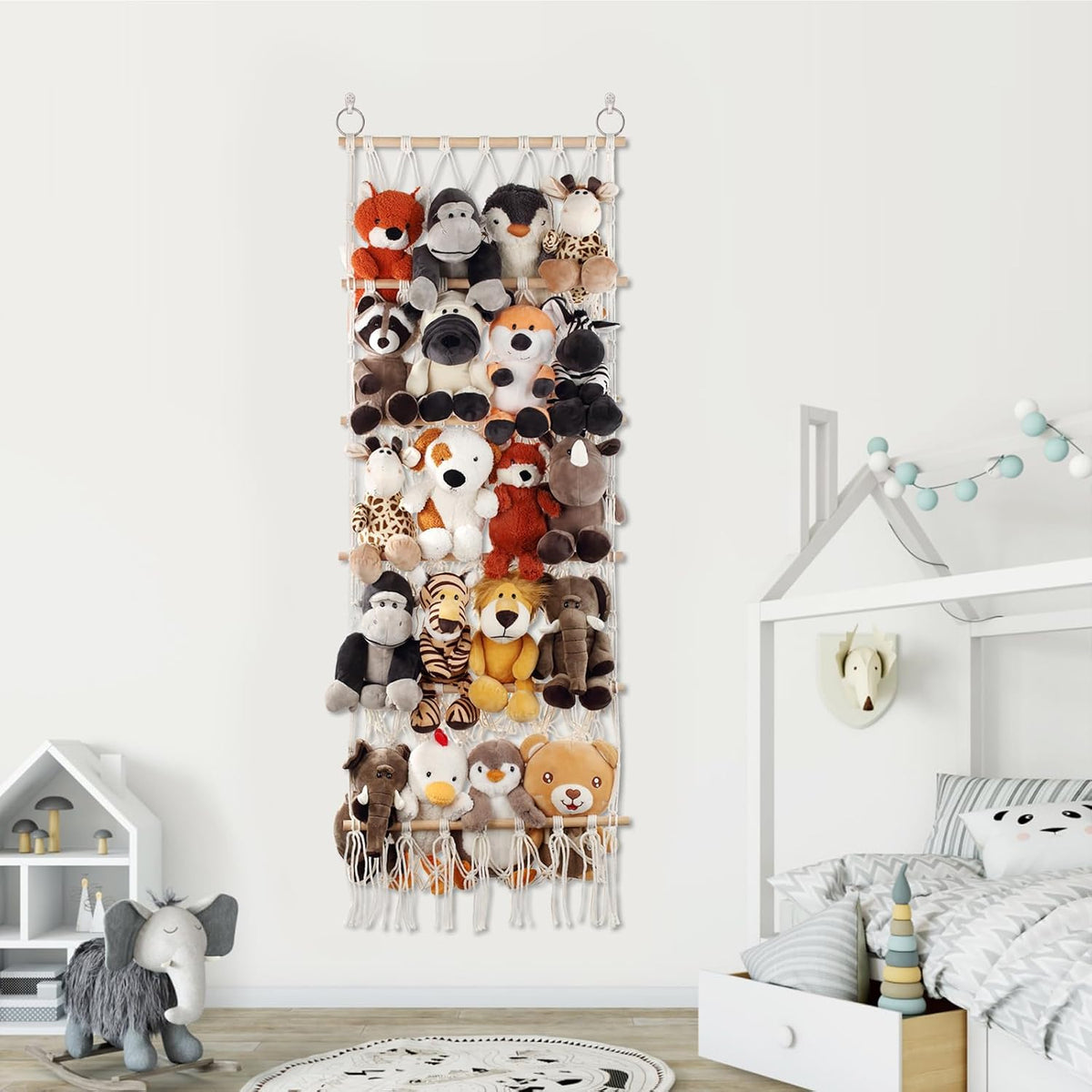 Stuffed Animal Net or Hammock Corner Wall Hanging for Storage with 5 Layer