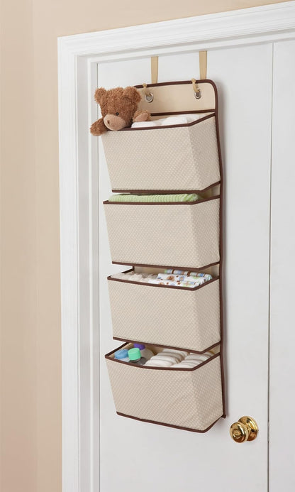 4 Pocket Over The Door Hanging Organizer, Easy Storage/Organization Solution - Versatile and Accessible in Any Room in the House, Beige