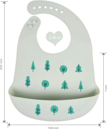 2 Pack Silicone Baby Bibs Adjustable Fit Waterproof Bib With Leak Proof Food Pouch Catcher for Eating Boys Girls