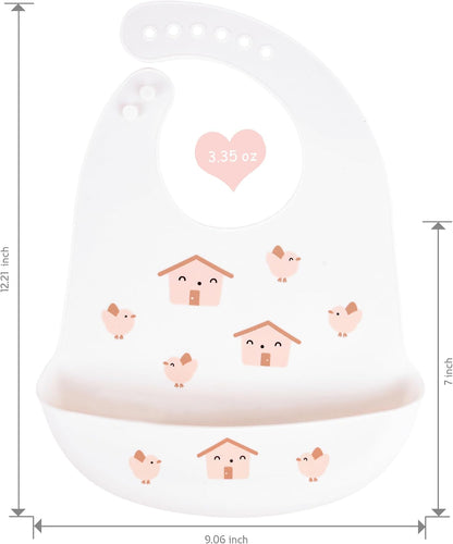 2 Pack Silicone Baby Bibs Adjustable Fit Waterproof Bib With Leak Proof Food Pouch Catcher for Eating Boys Girls
