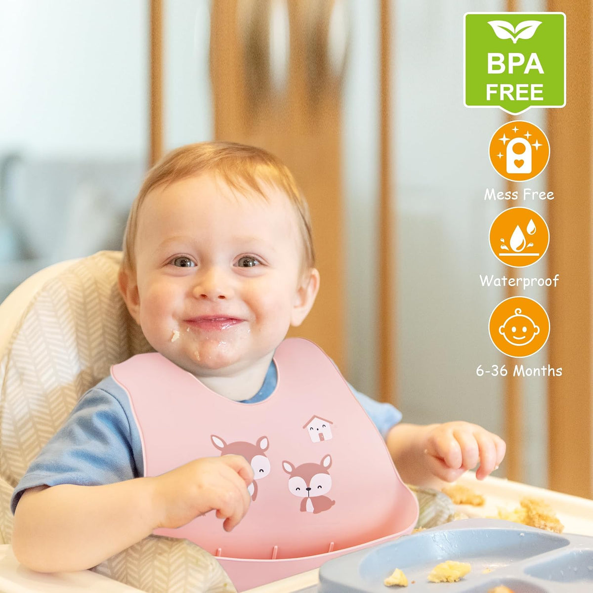 2 Pack Silicone Baby Bibs Adjustable Fit Waterproof Bib With Leak Proof Food Pouch Catcher for Eating Boys Girls
