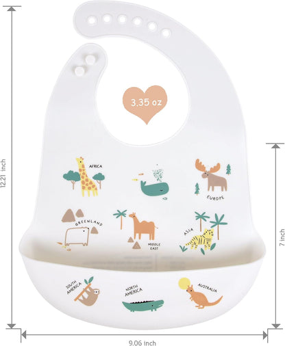2 Pack Silicone Baby Bibs Adjustable Fit Waterproof Bib With Leak Proof Food Pouch Catcher for Eating Boys Girls