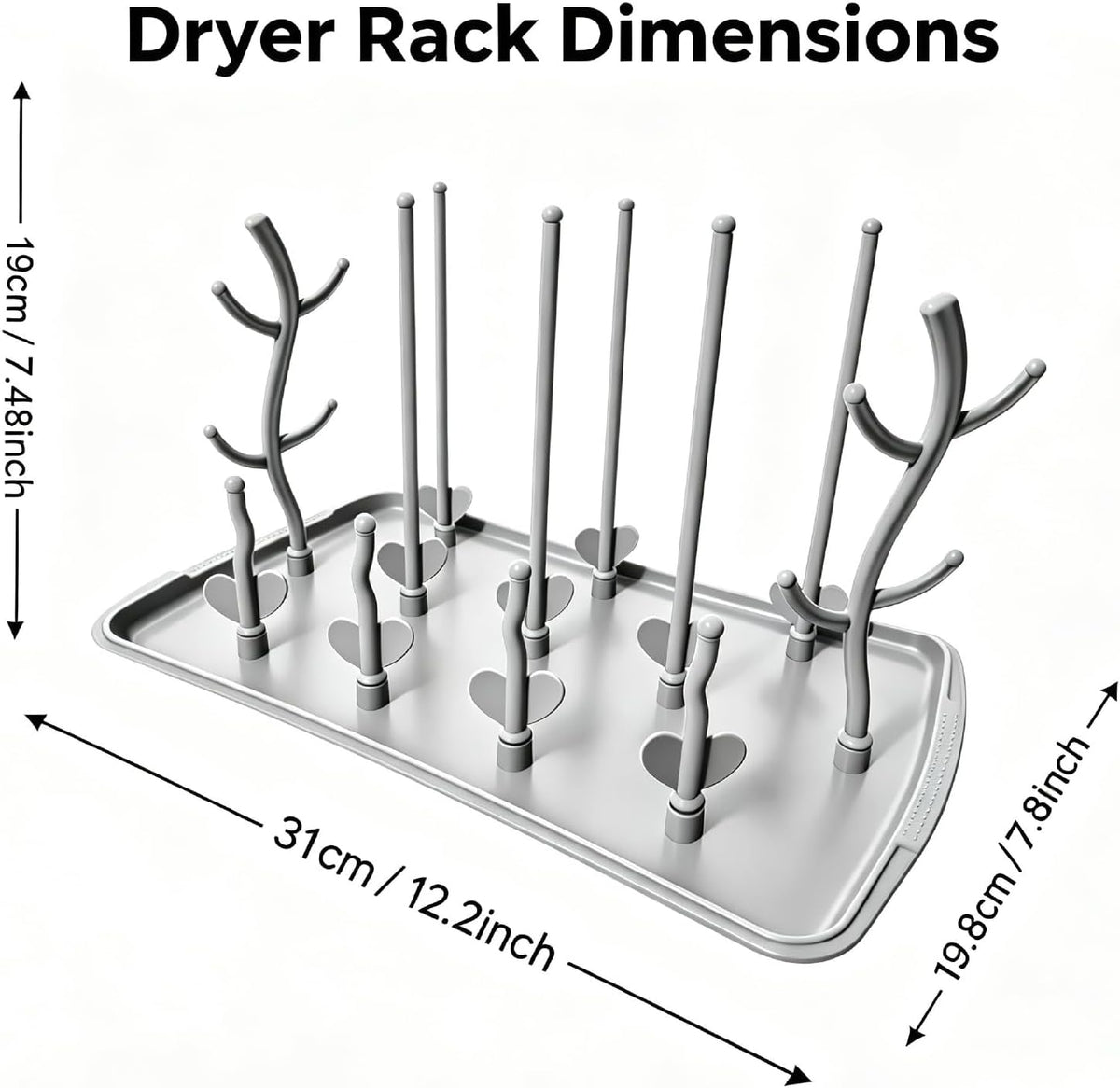 Baby Bottle Drying Rack: Large Vertical Bottle Dryer Rack Holder - Space Saving Standing Drying Rack for Baby Bottles and Pump Part Cleaning (Grey-White)