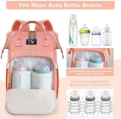 Diaper Bag Backpack for Women - Multifunction Travel Essentials Baby Diaper Bag with Changing Pad, Large Backpack Baby Girl Boy, Insulated Bottle Holders & Stroller Straps (Red+Blue)