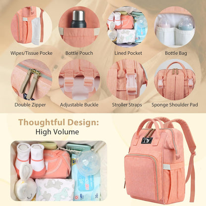 Diaper Bag Backpack for Women - Multifunction Travel Essentials Baby Diaper Bag with Changing Pad, Large Backpack Baby Girl Boy, Insulated Bottle Holders & Stroller Straps (Red+Blue)