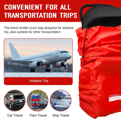 Stroller Travel Bag for Airplane, Stroller Cover Bag for Single & Double Strollers, Large Air Trvel Stroller Cover, Baby Travel Accessories, Waterproof Stroller Storage Bag, Red, 1 Pack