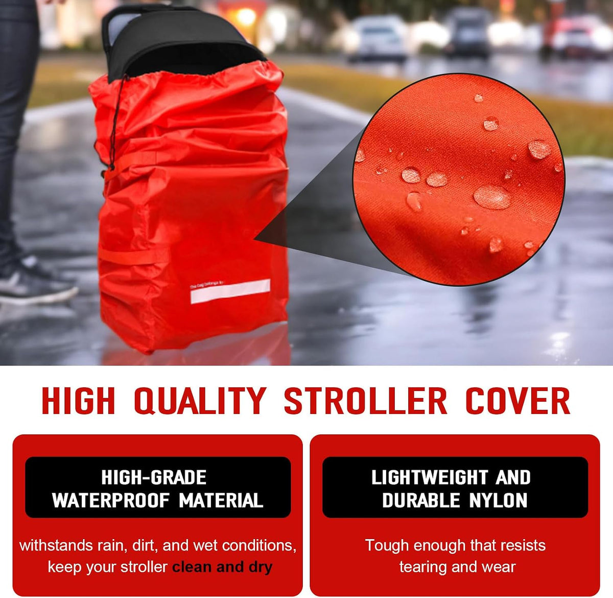 Stroller Travel Bag for Airplane, Stroller Cover Bag for Single & Double Strollers, Large Air Trvel Stroller Cover, Baby Travel Accessories, Waterproof Stroller Storage Bag, Red, 1 Pack