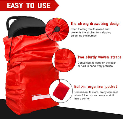 Stroller Travel Bag for Airplane, Stroller Cover Bag for Single & Double Strollers, Large Air Trvel Stroller Cover, Baby Travel Accessories, Waterproof Stroller Storage Bag, Red, 1 Pack