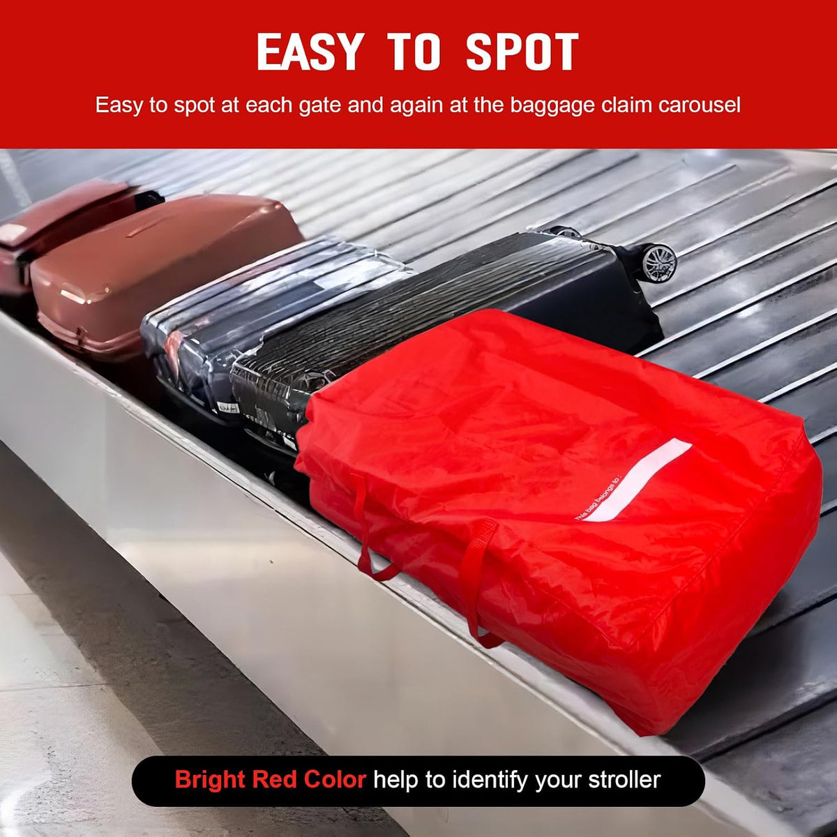 Stroller Travel Bag for Airplane, Stroller Cover Bag for Single & Double Strollers, Large Air Trvel Stroller Cover, Baby Travel Accessories, Waterproof Stroller Storage Bag, Red, 1 Pack