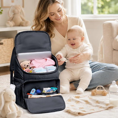 Puffy Diaper Bag Backpack for Mom, Lightweight Quilted Baby Bag with Waterproof Changing Pad, Large Travel Diaper Backpack with Insulated Bottle Pockets, Wipes Pocket, Stroller Straps