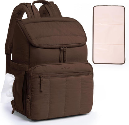 Puffy Diaper Bag Backpack for Mom, Lightweight Quilted Baby Bag with Waterproof Changing Pad, Large Travel Diaper Backpack with Insulated Bottle Pockets, Wipes Pocket, Stroller Straps